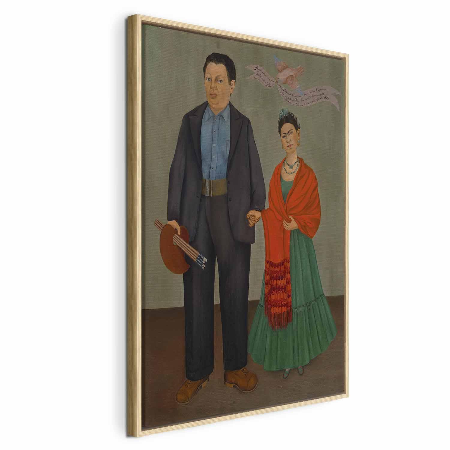 Frida Kahlo billede på lærred - Frida og Diego Rivera reproduktion - 60 x 90 cm - I en naturlig træramme