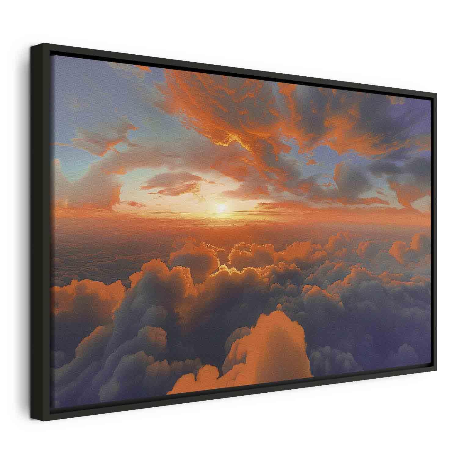 Lærredsbillede - Når daggryet kilder skyerne med farver på morgenhimlen - 120 x 80 cm - I en sort træramme