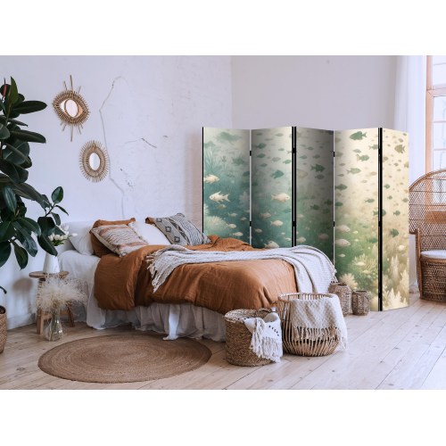 Skærmvæg med fisk og havvegetation 225 x 172 cm - 5 paneler