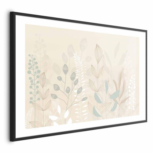 Plakat - Pastelbeige eng med botaniske blade
