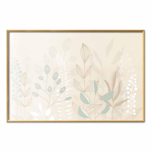 Plakat - Pastelbeige eng med botaniske blade