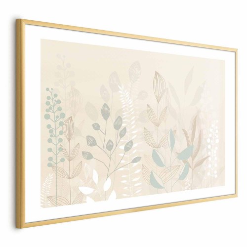 Plakat - Pastelbeige eng med botaniske blade