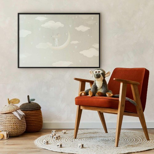 Børneplakat Mus på Månen i beige