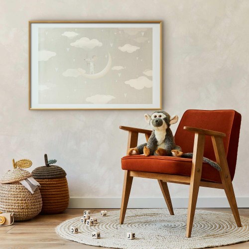 Børneplakat Mus på Månen i beige