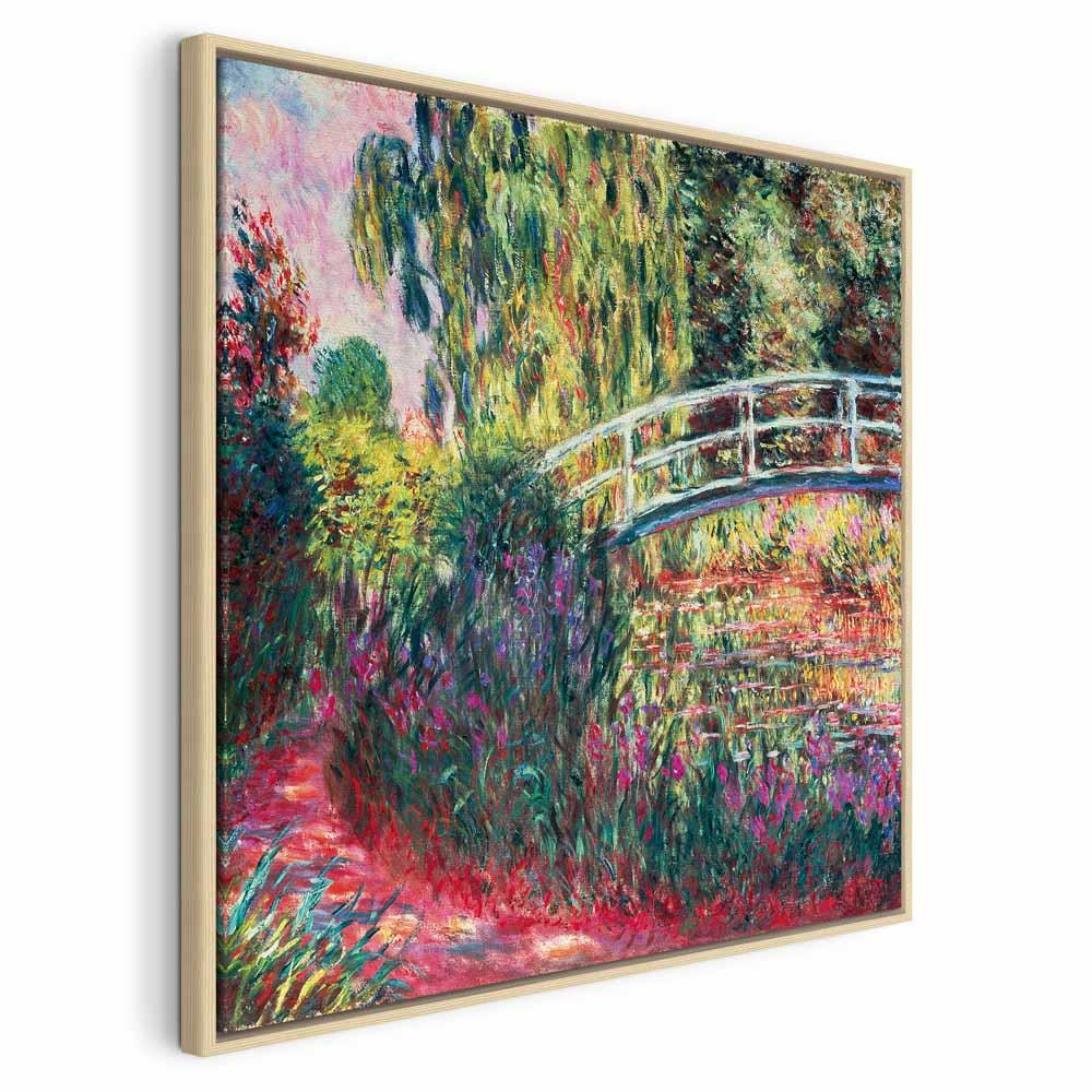 Claude Monet Den japanske bro - billede på lærred - 40 x 40 cm - I en naturlig træramme billede