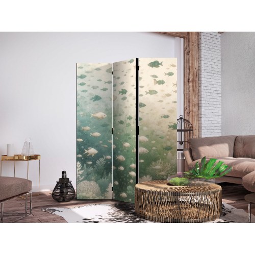 Skærmvæg med fisk og havvegetation 135 x 172 cm - 3-panels rumdeler