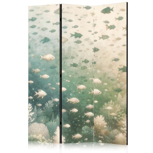 Skærmvæg med fisk og havvegetation 135 x 172 cm - 3-panels rumdeler