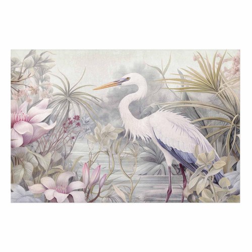 Plakat med hejre i dam - illustration i lyse farver
