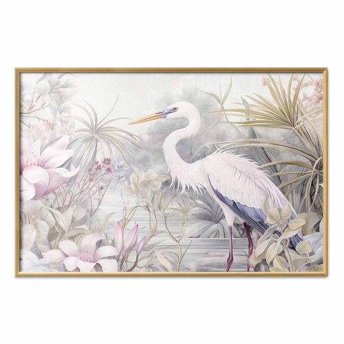 Plakat med hejre i dam - illustration i lyse farver