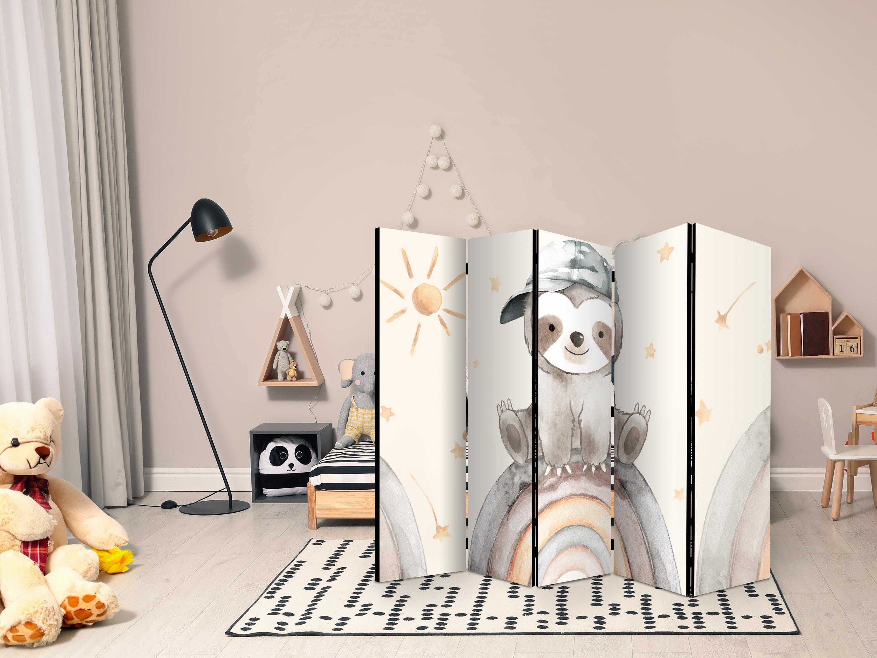 5-panels skærmvæg til børn Happy Sloth 225 x 172 cm - 225 x 172 cm - Dobbeltsiddet billede