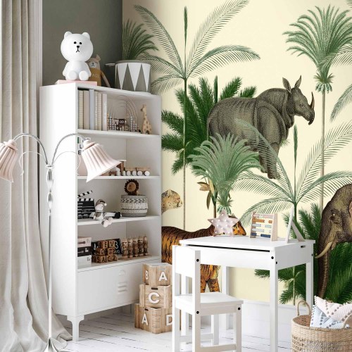 Fototapet med jungledyr i vintage graveringstil
