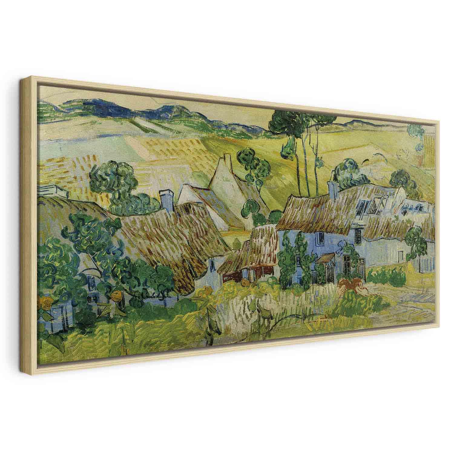 Lærredsbillede med Vincent van Gogh - Gårde nær Auvers, kunstreproduktion til væg - 120 x 60 cm - I en naturlig træramme