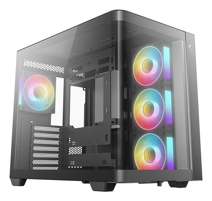 DeepCool CG530U 4F - Mid tower - ATX - sidepanel med vindue (hærdet glas) - ingen strømforsyning (ATX / PS/2) - sort - USB/Lyd