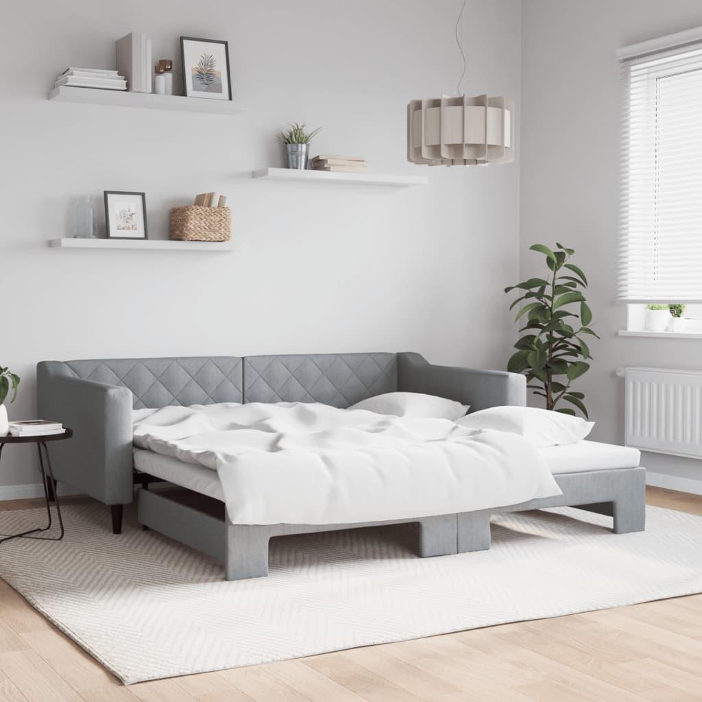 Daybed med udtræk 100x190 cm sovesofa i stof - lysegrå