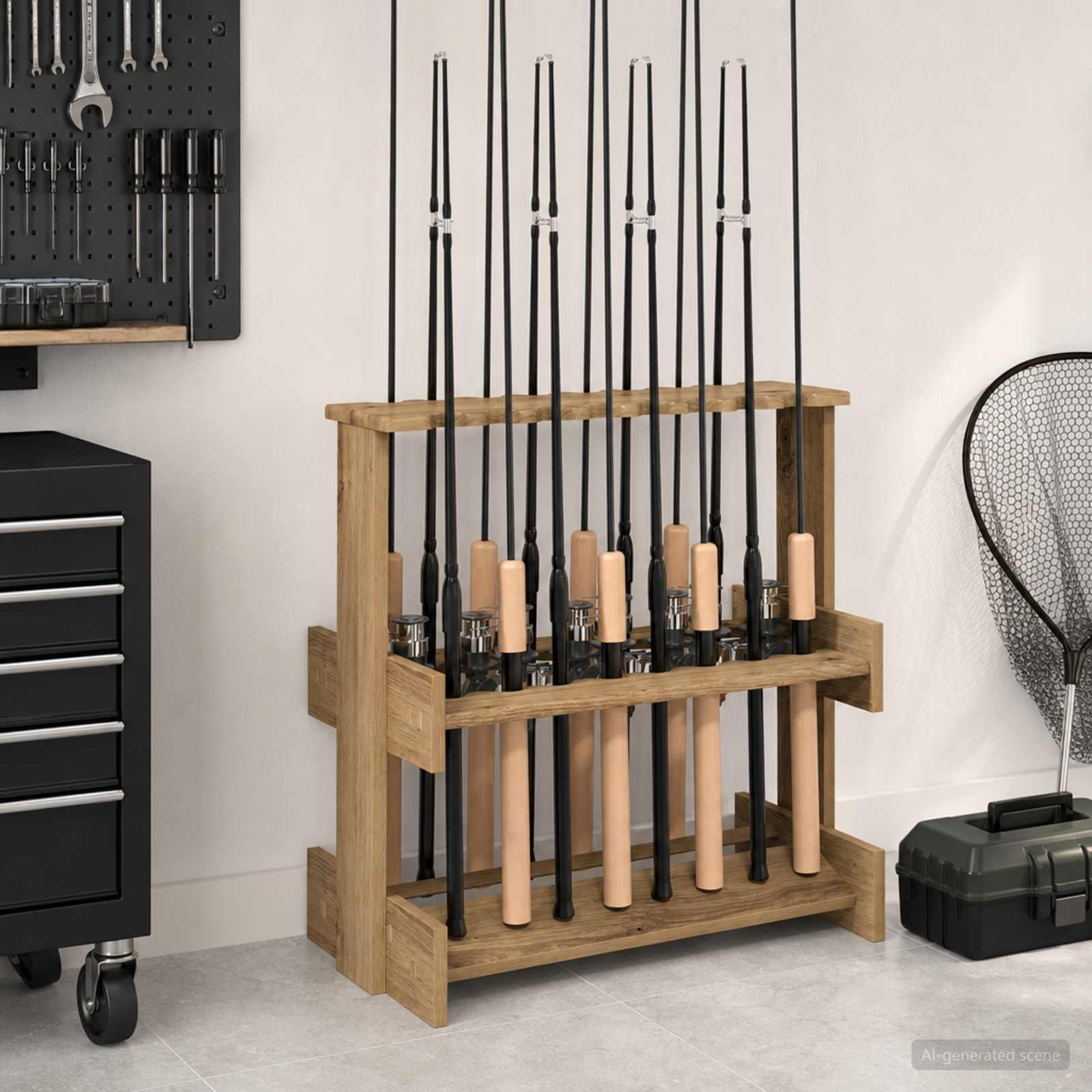 Billardkøholder fritstående 60 x 35 x 60 cm i artisan-eg