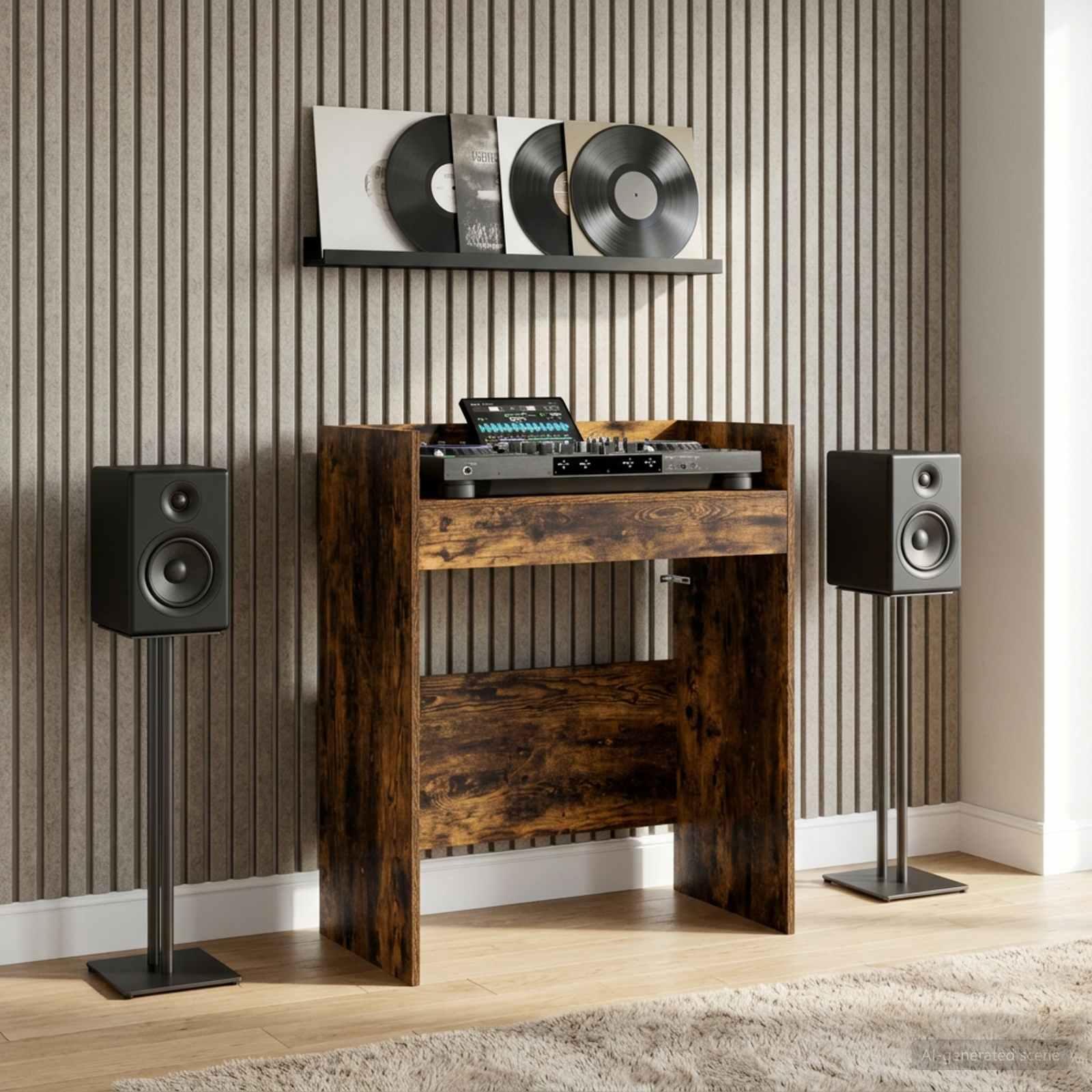 DJ-bord i røget eg 82 x 45 x 102 cm i konstrueret træ