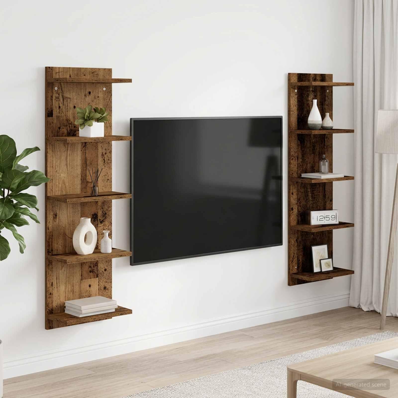 Væghylder 2 stk. i gammelt træ 30 x 15 x 100 cm billede