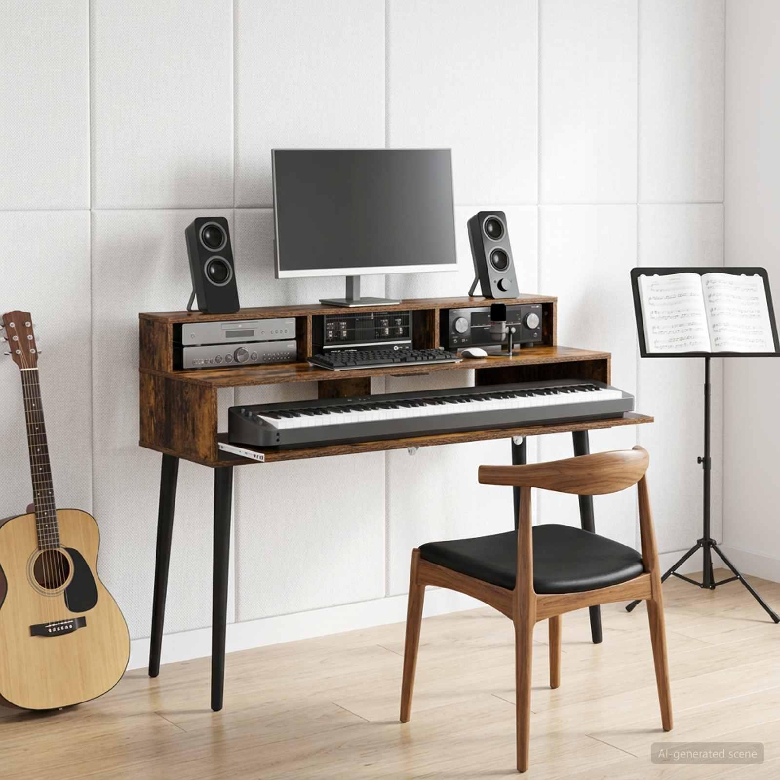 Studiobord i røget eg 152 x 42,5 x 36 cm med tastaturhylde