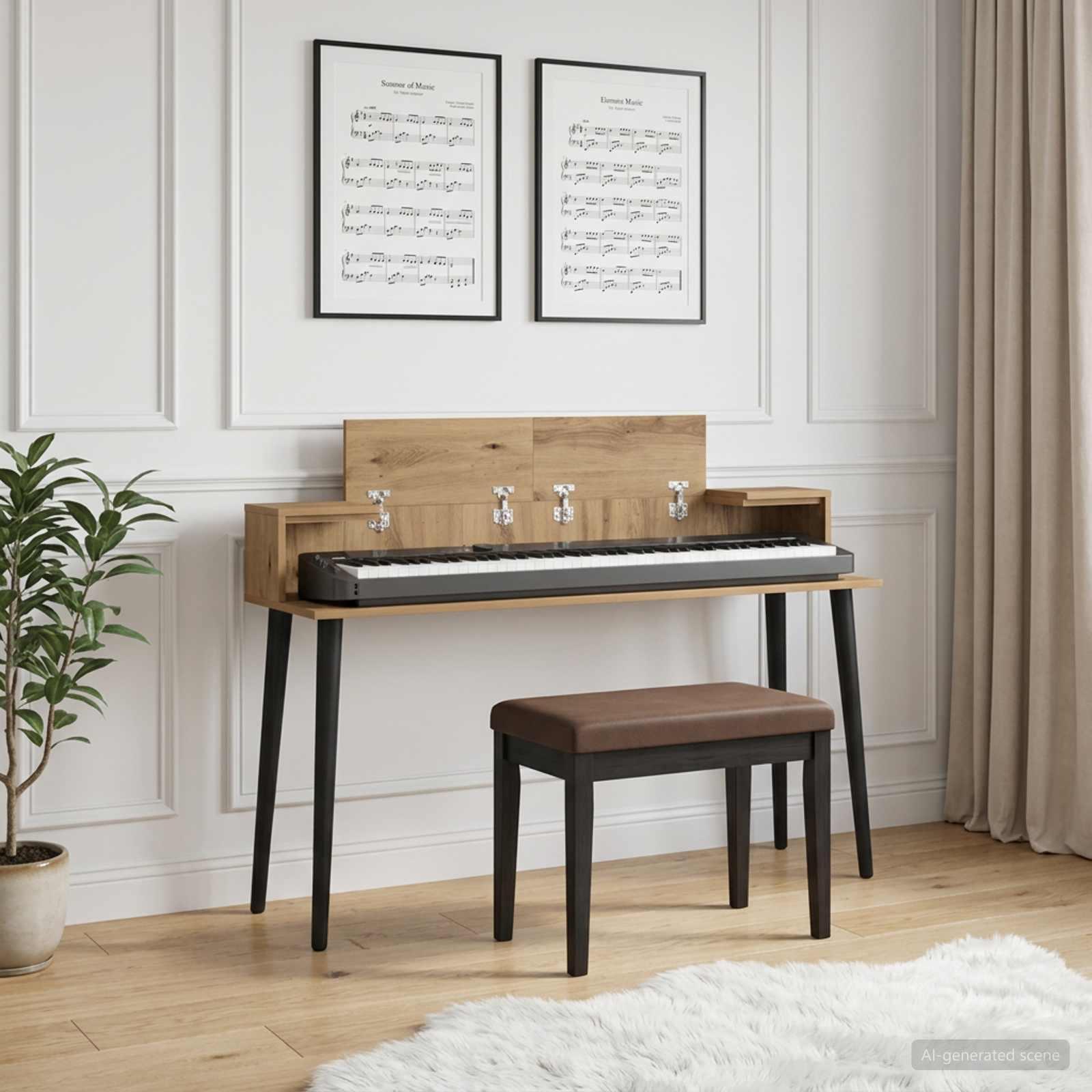 Studiobord i artisan-eg 110 x 36 x 19,5 cm - keyboardbord i konstrueret træ
