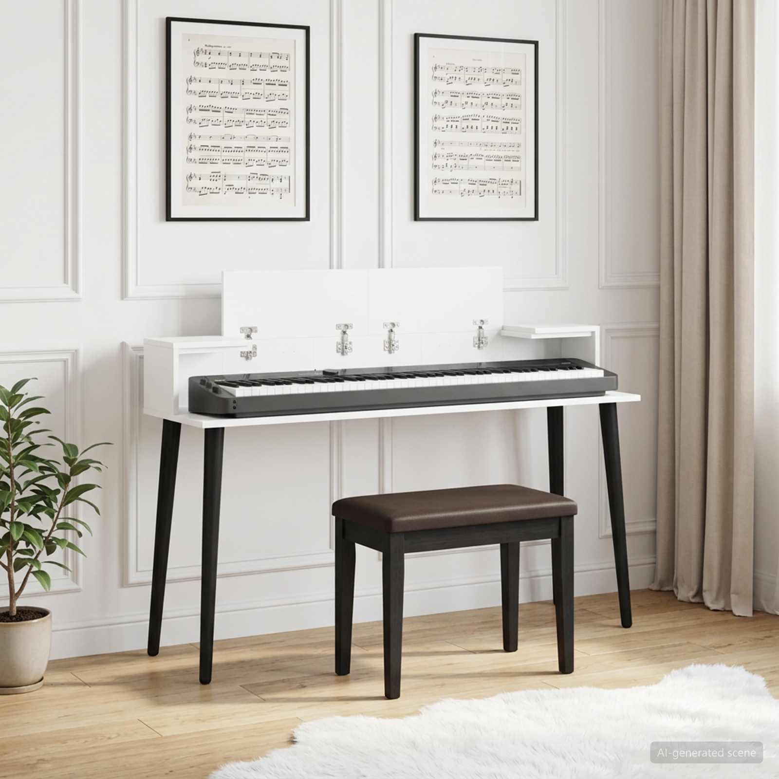 Studiobord til keyboard hvid 130 x 36 x 19,5 cm i konstrueret træ