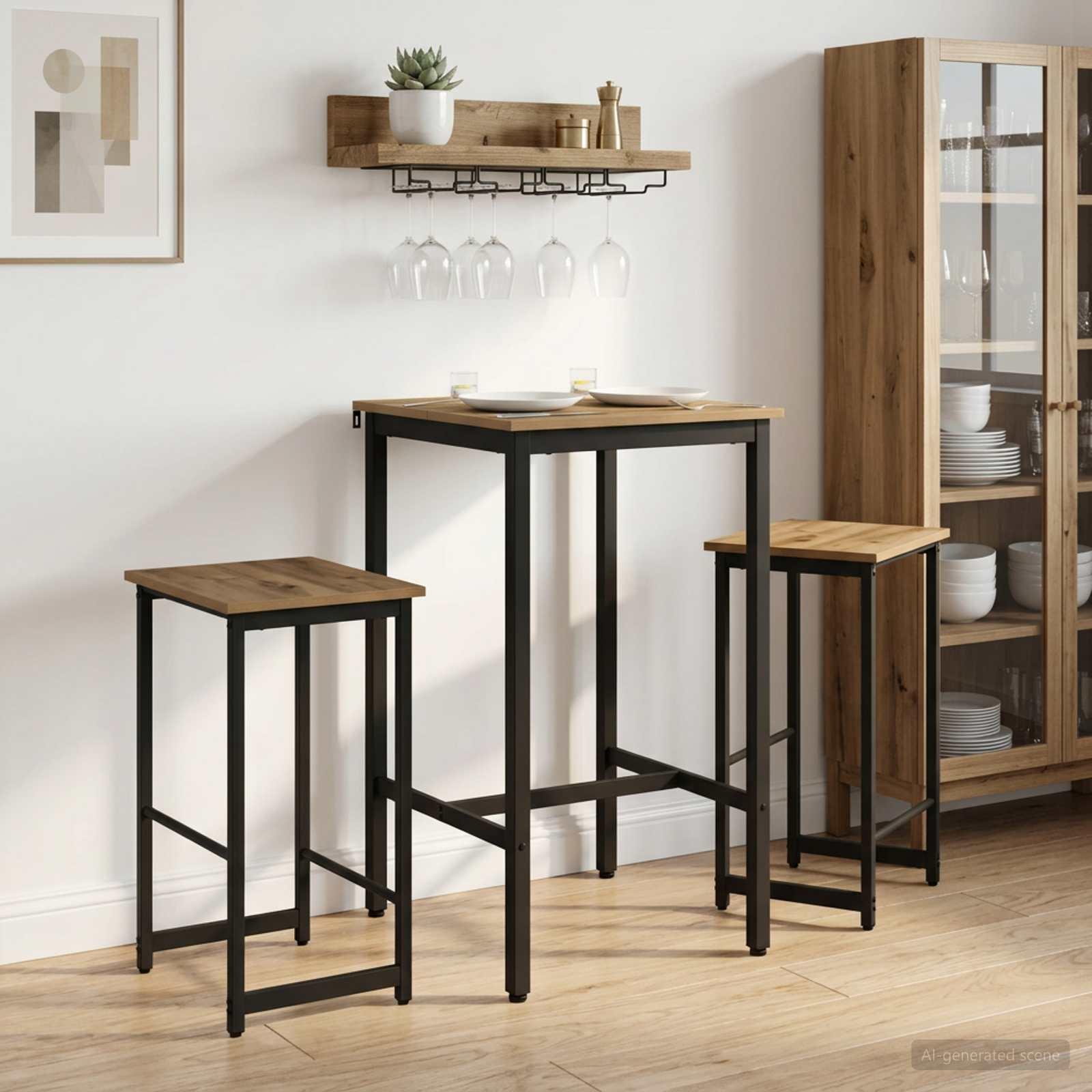 Barstole 2 stk. i artisan-eg 40 x 32 x 74 cm med galvaniseret stålramme