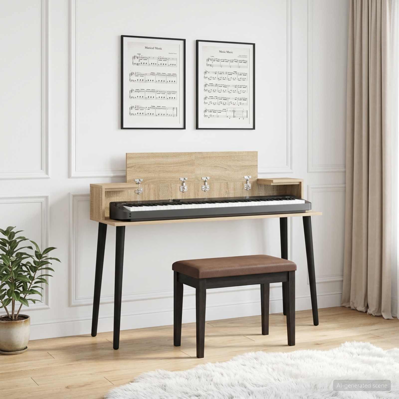 Studiobord i sonoma-eg 152 x 36 x 19,5 cm - keyboardskab i konstrueret træ