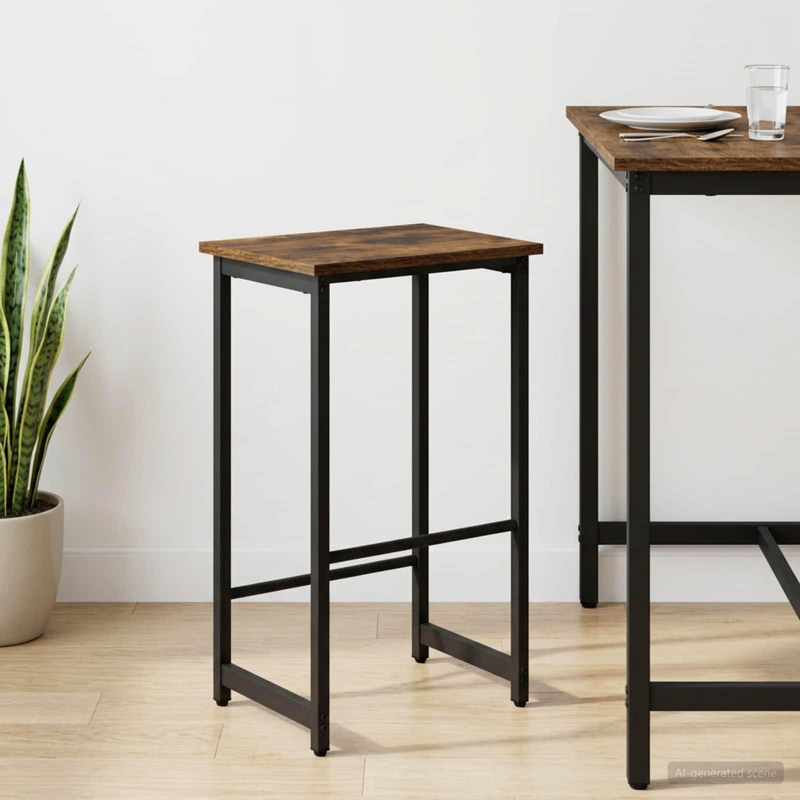 Barstol i røget eg 40 x 32 x 74 cm med galvaniseret stålramme