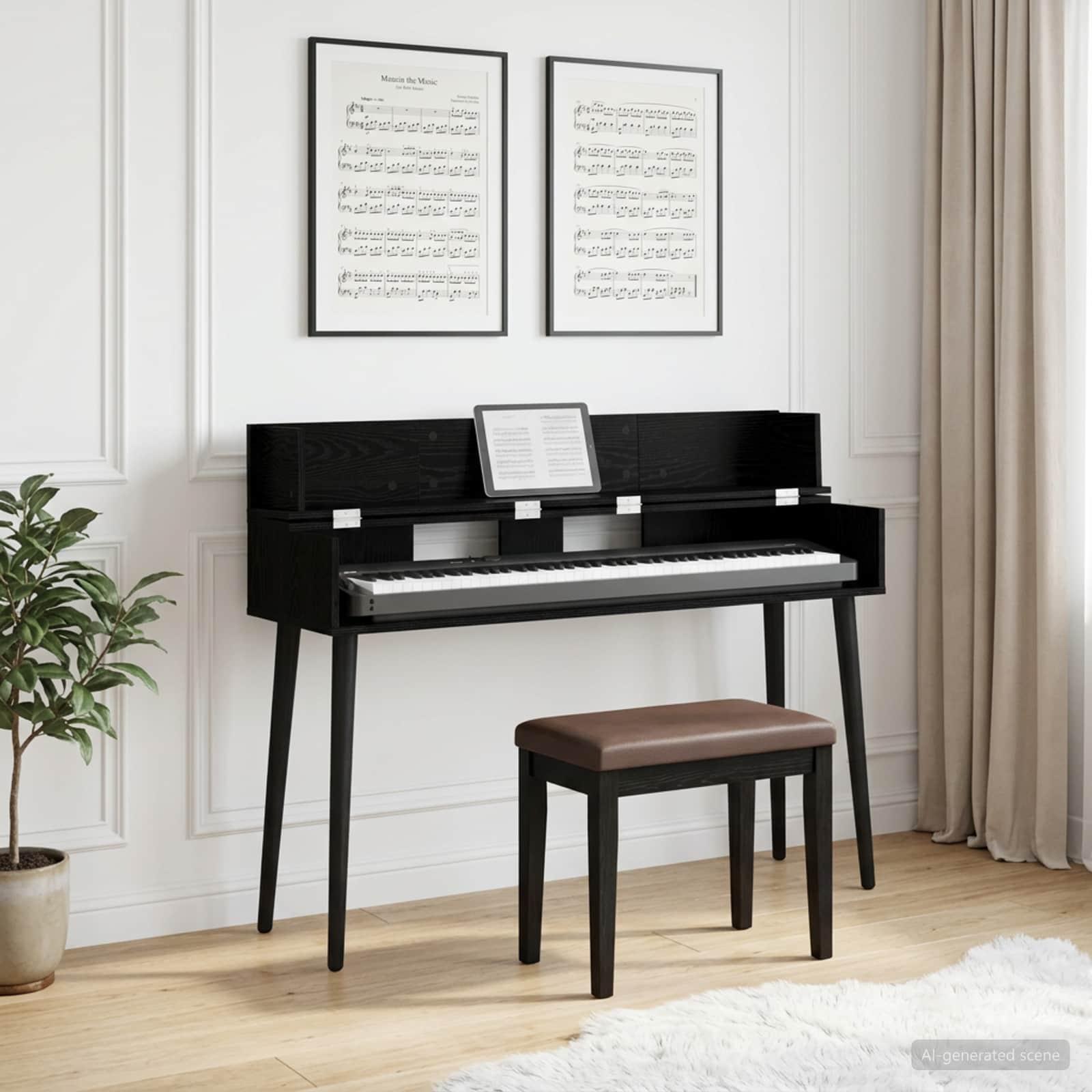 Studiobord i sort eg 130 x 40 x 19,5 cm - musikbord i konstrueret træ