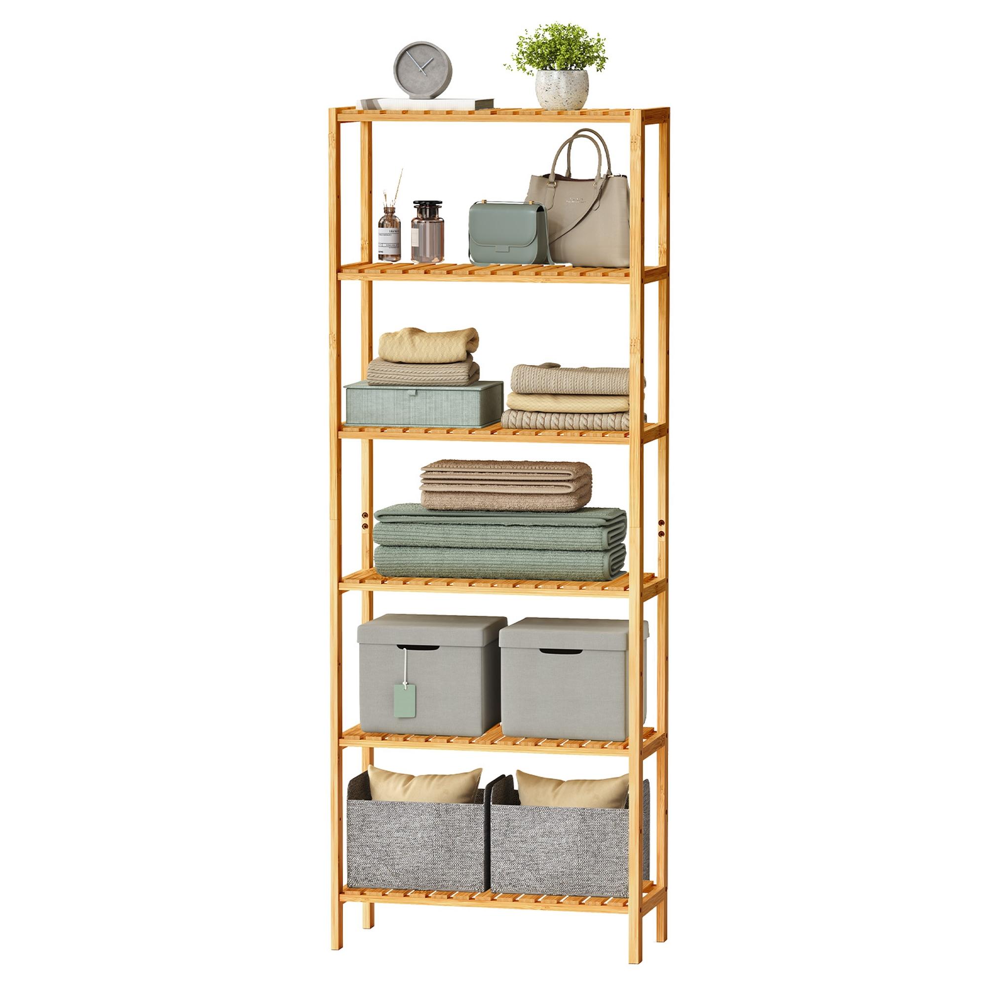 Bambus opbevaringsreol med 6 hylder 160,9 cm - naturbeige