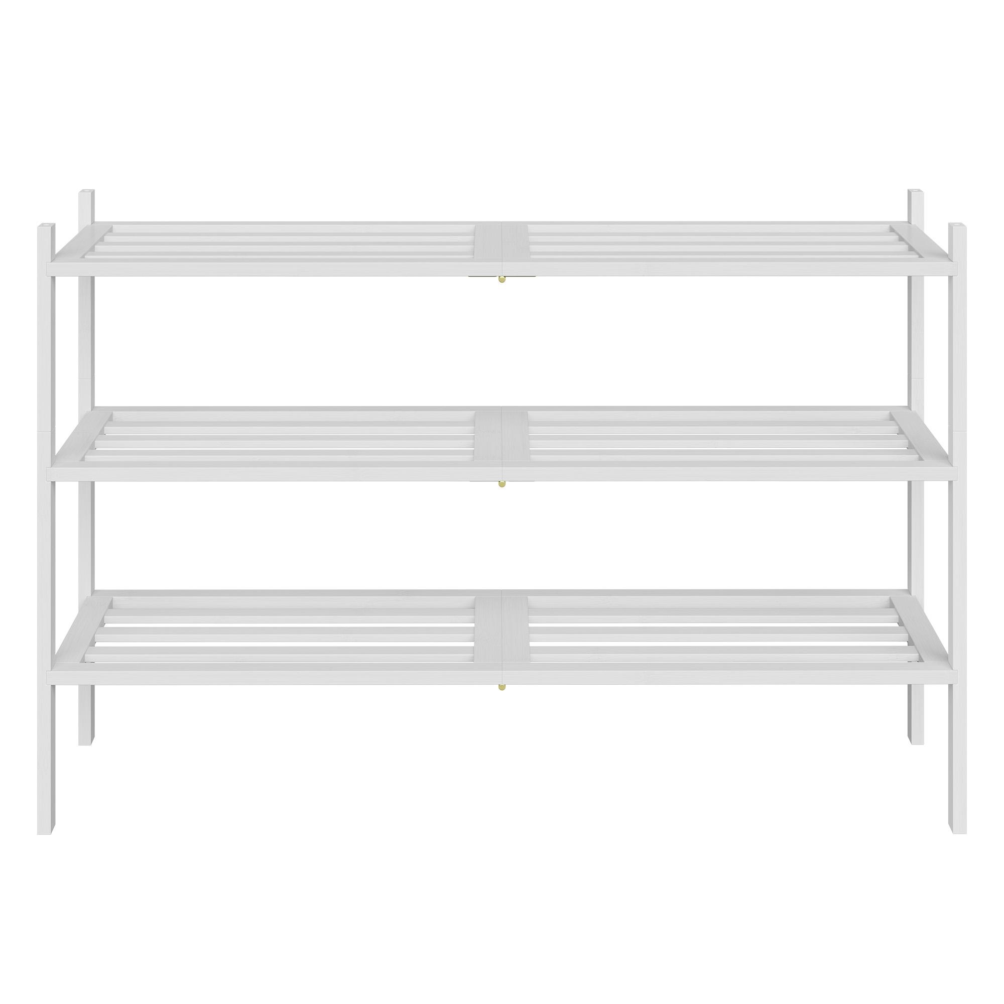 Skostativ i bambus med 3 hylder, stabelbart og pladsbesparende - cloud white 70 cm