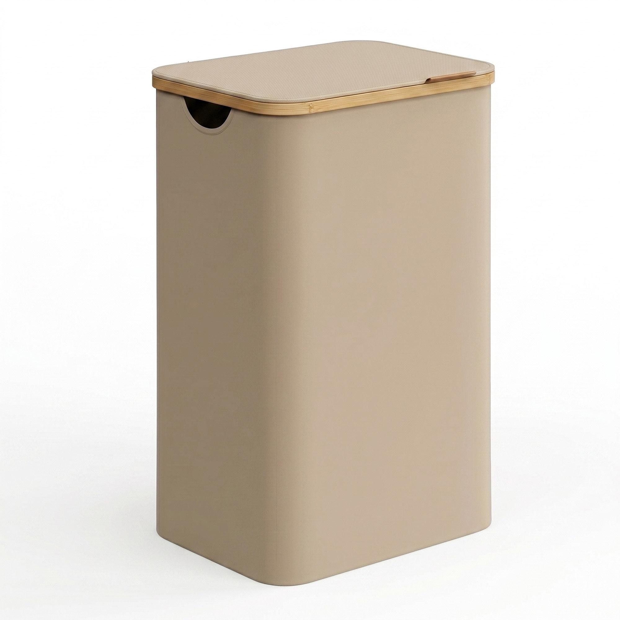 Vasketøjskurv med låg 90 l - sammenklappelig vasketøjskurv i camel brown, 42 x 32 x 70,5 cm