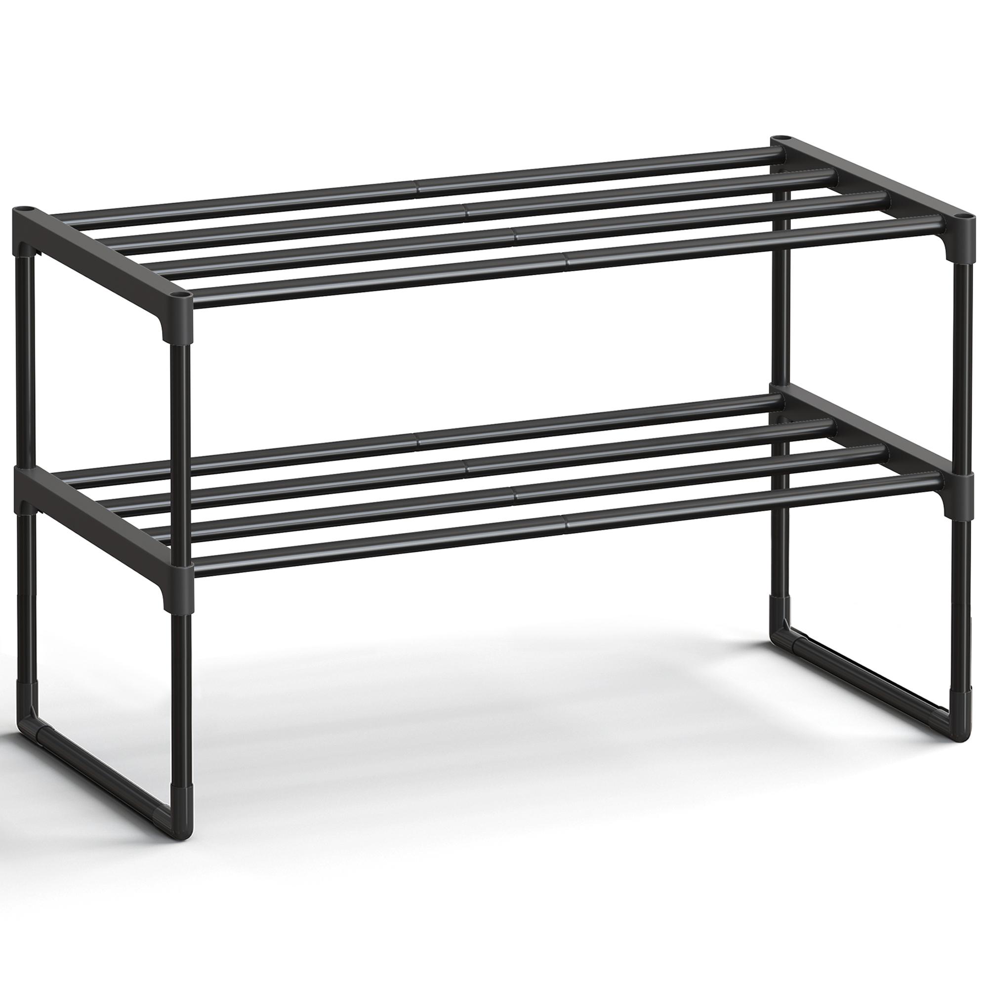 Skostativ i metal med 2 hylder, vendbart og stabelbart 68 x 30 x 36,8 cm - sort