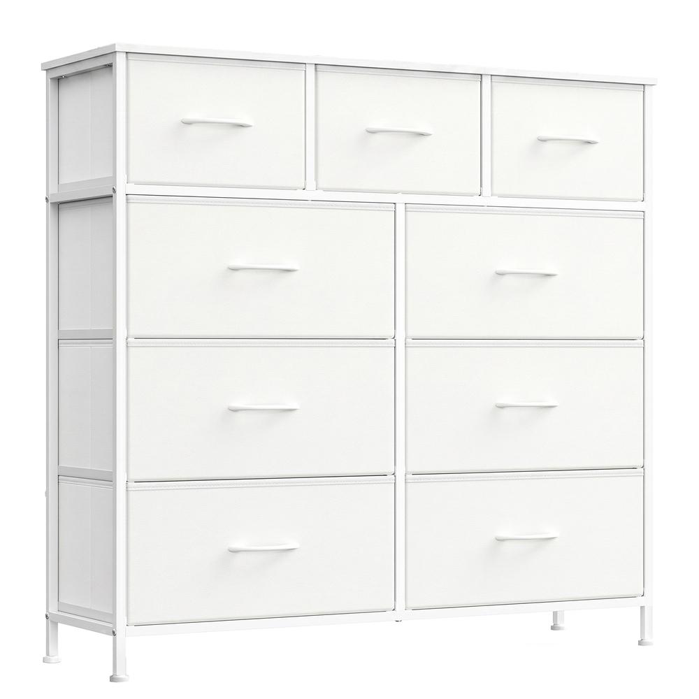 Kommode med 9 skuffer i hvid - moderne opbevaringsskab 98,8 x 95,2 cm