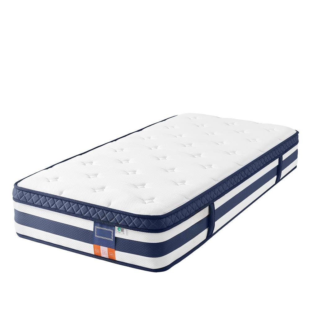 Hybridmadras 90 x 200 x 25 cm med gel memory foam og pocketfjedre H3 - blå