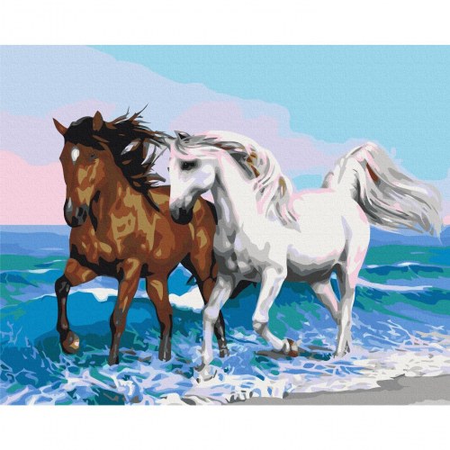 Mal selv billede Heste ved havet 50 x 40 cm