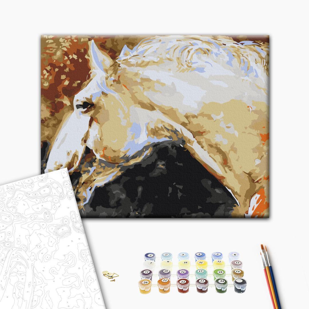 Mal selv billede med tal - Hvid hest 50 x 40 cm