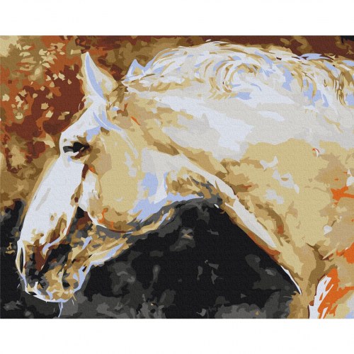 Mal selv billede med tal - Hvid hest 50 x 40 cm