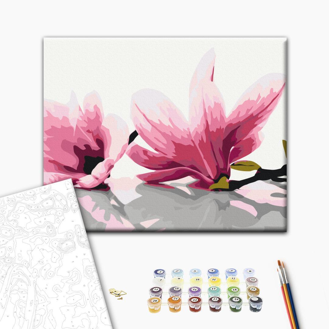 Mal efter tal Magnolia på hvid baggrund 50 x 40 cm