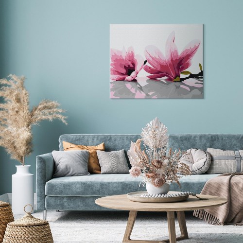 Mal efter tal Magnolia på hvid baggrund 50 x 40 cm