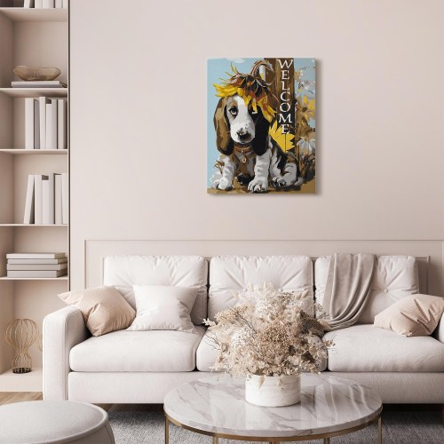 Mal selv billede med tal - Hund og solsikker 40 x 50 cm