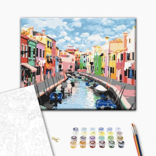 Mal selv billede Houses in Burano 50 x 40 cm