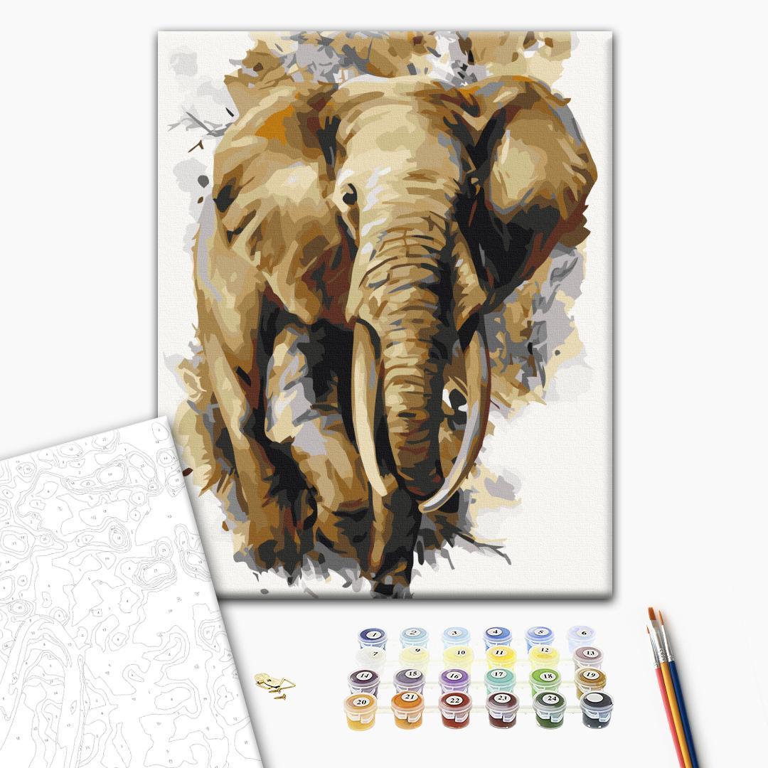 Mal efter tal med elefant - Smuk kæmpe 40 x 50 cm