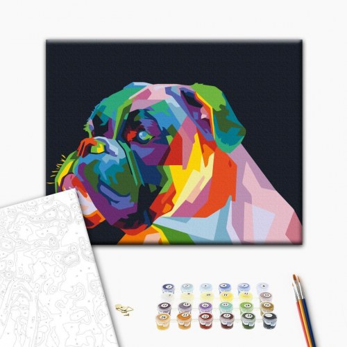 Mal efter tal med farverig boxerhund 50 x 40 cm