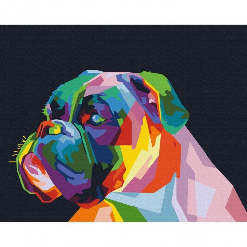 Mal efter tal med farverig boxerhund 50 x 40 cm