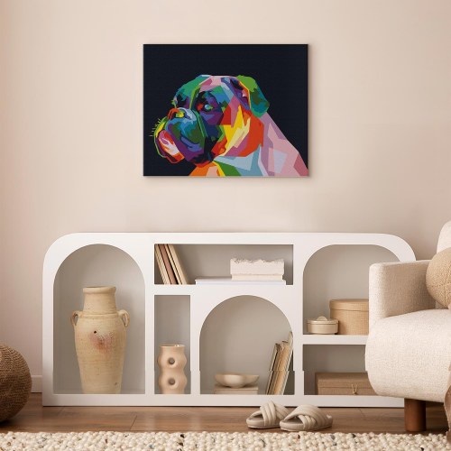 Mal efter tal med farverig boxerhund 50 x 40 cm