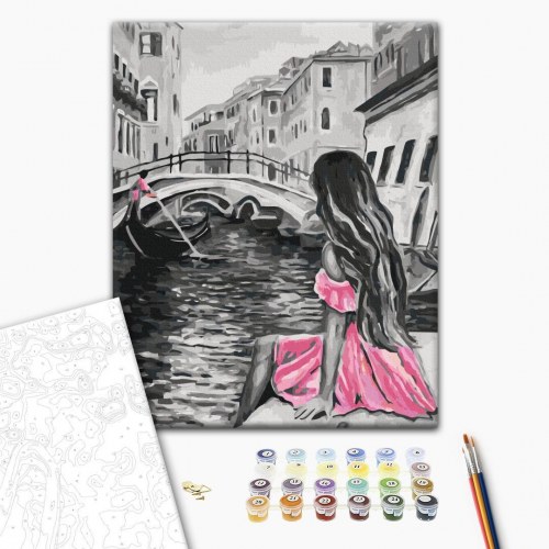 Mal efter tal Venedig - Pige i pink kjole 40 x 50 cm