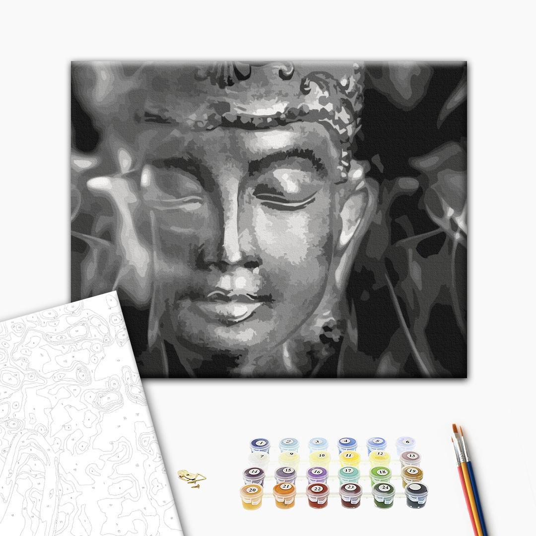 Mal efter tal Buddha i sort og hvid 50 x 40 cm