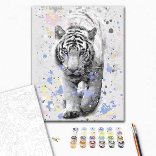 Mal efter tal Hvid tiger 40 x 50 cm