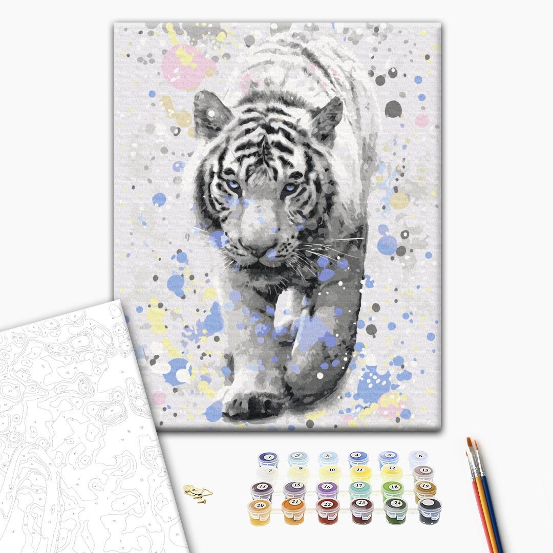 Mal efter tal Hvid tiger 40 x 50 cm
