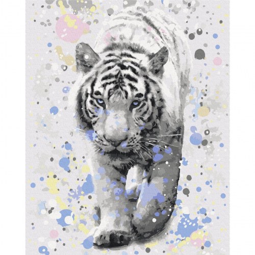 Mal efter tal Hvid tiger 40 x 50 cm
